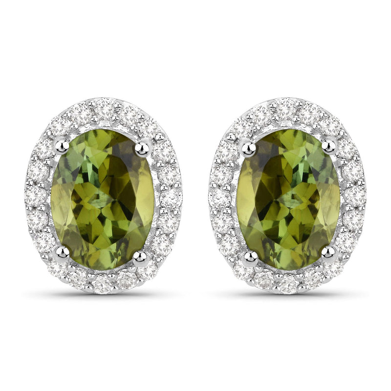 Bids.com 1.92 Carat Genuine Green Tourmaline and White Diamond 14K White Gold Earrings Earrings