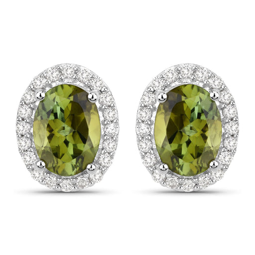 Bids.com 1.92 Carat Genuine Green Tourmaline and White Diamond 14K White Gold Earrings Earrings