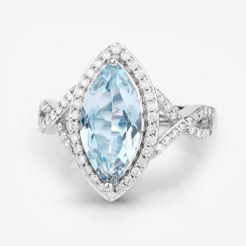 Bids.com 2.24 Carat Genuine Aquamarine and White Diamond 14K White Gold Ring Rings