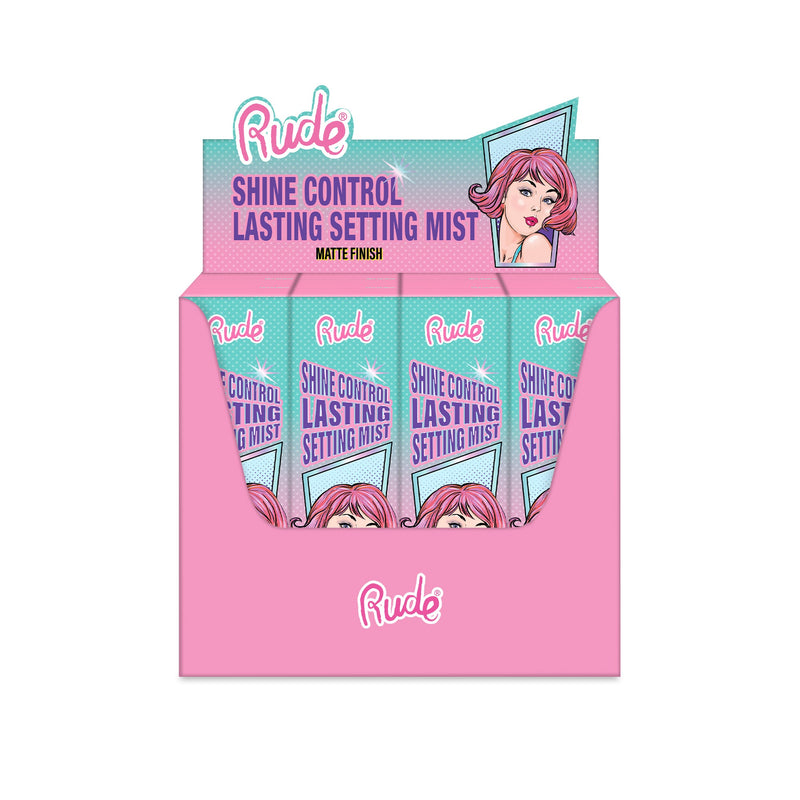 Rude Cosmetics Shine Control Lasting Makeup Mist Paper Display, 12pcs Wholesale Set