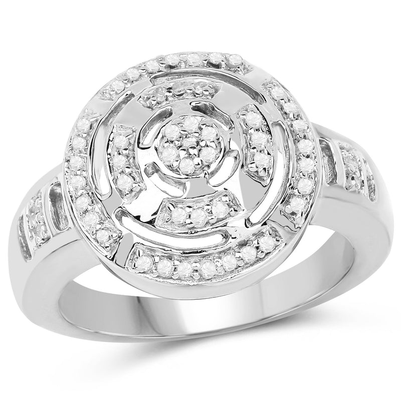 Bids.com 14K Yellow Gold Plated 0.21 Carat Genuine White Diamond .925 Sterling Silver Ring Rings