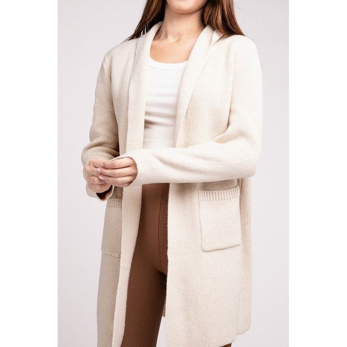 Hooded Open Front Sweater Cardigan