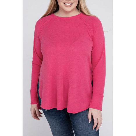 Plus Melange Baby Waffle Long Sleeve Top