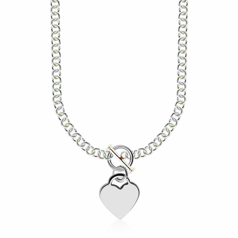 Bids.com Sterling Silver Rhodium Plated Rolo Chain Necklace with a Heart Toggle Charm Necklaces