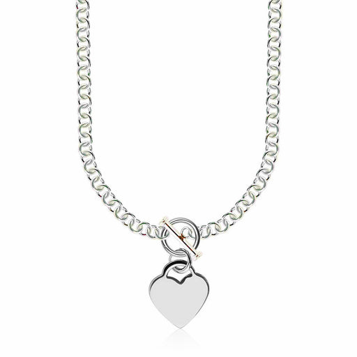 Bids.com Sterling Silver Rhodium Plated Rolo Chain Necklace with a Heart Toggle Charm Necklaces