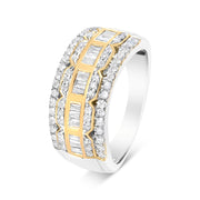 Bids.com 10K White and Yellow Gold 1.00 Cttw Baguette and Round cut Diamond Art Deco Multi-Row Ring Band (I-J Color, I1-I2 Clarity) - Ring Size 7 Rings