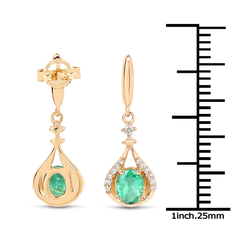 Bids.com 0.70 Carat Genuine Zambian Emerald and White Diamond 14K Yellow Gold Earrings Earrings