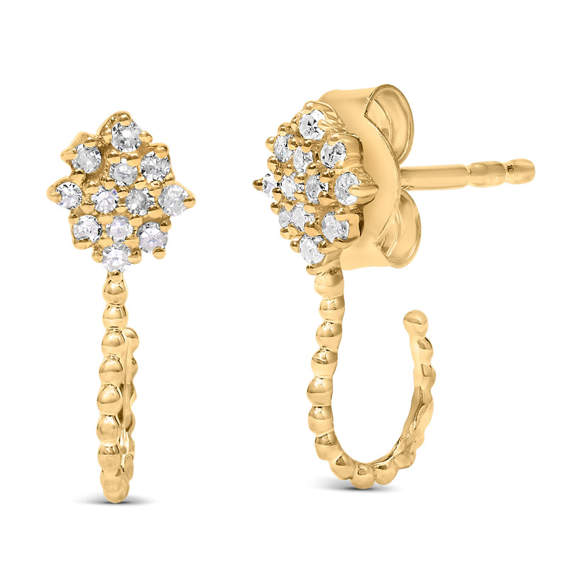 Bids.com 14K Yellow Gold Plated .925 Sterling Silver 1/10 Cttw Diamond Floral Cluster and Beaded Hoop Stud Earrings (H-I Color, I1-I2 Clarity) Earrings