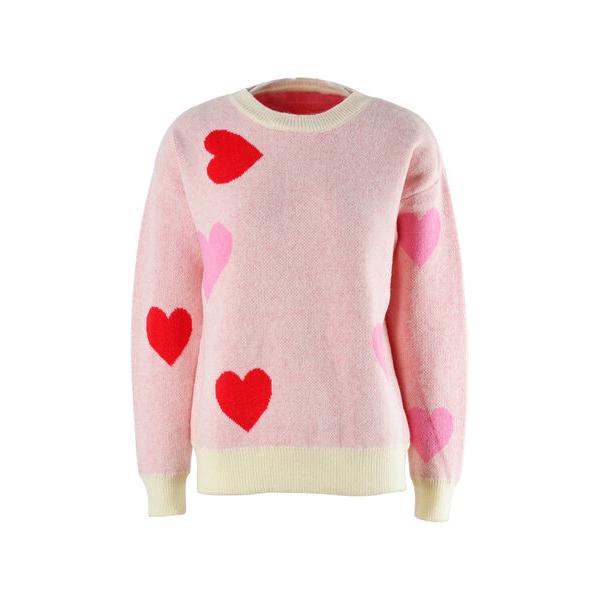 Heart Round Neck Droppped Shoulder Sweater