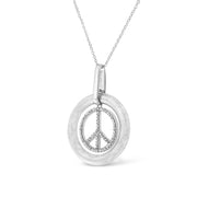 Bids.com Matte Finish .925 Sterling Silver Diamond Accent Dancing Peace Sign 18" Pendant Necklace (I-J Color, I1-I2 Clarity) Necklaces