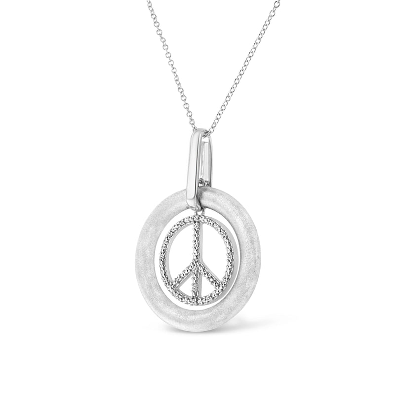 Bids.com Matte Finish .925 Sterling Silver Diamond Accent Dancing Peace Sign 18" Pendant Necklace (I-J Color, I1-I2 Clarity) Necklaces
