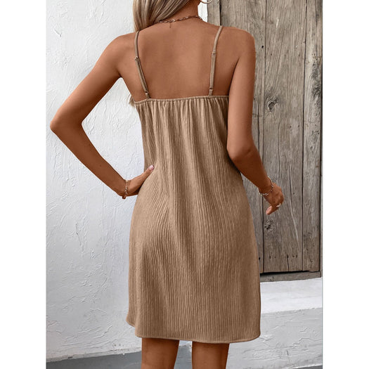 Textured V-Neck Sleeveless Mini Cami Dress