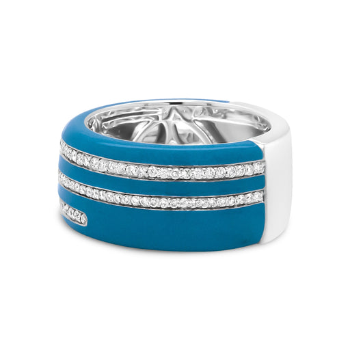 Bids.com .925 Sterling Silver Turquoise Enamel 5/8 Cttw Round Diamond Wide Band Statement Ring (F-G Color, VS1-VS2 Clarity) - Size 7 Rings