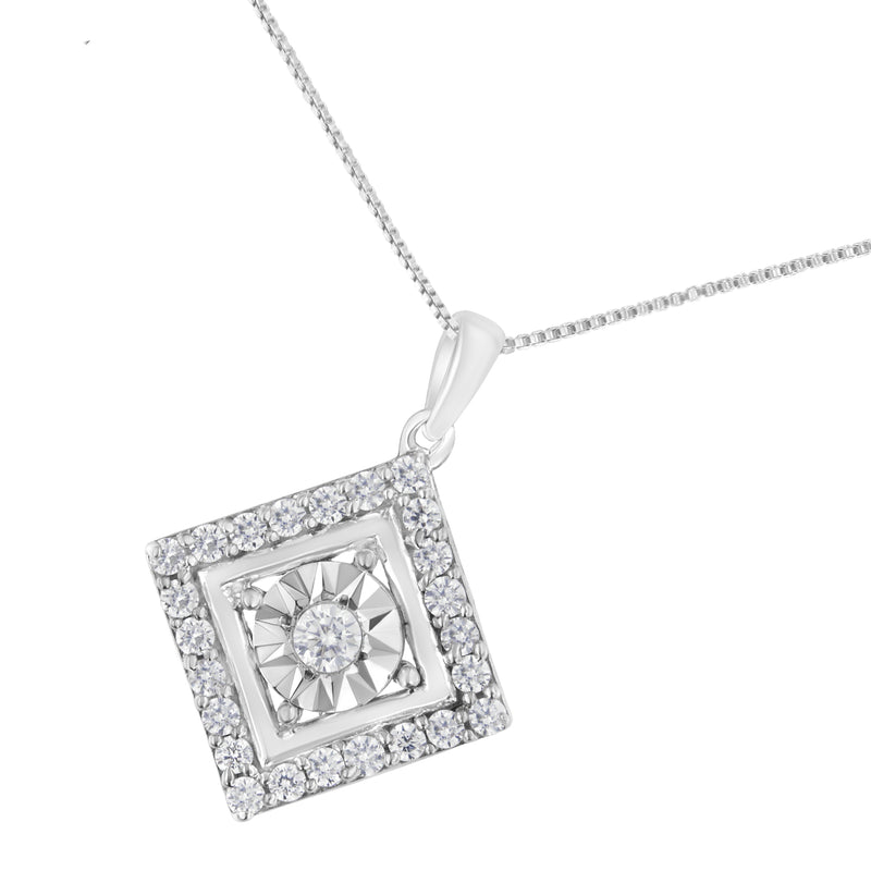 Bids.com 10KT White Gold 1/2 cttw Diamond Square Pendant Necklace (I-J Color, I2-I3 Clarity) Necklaces