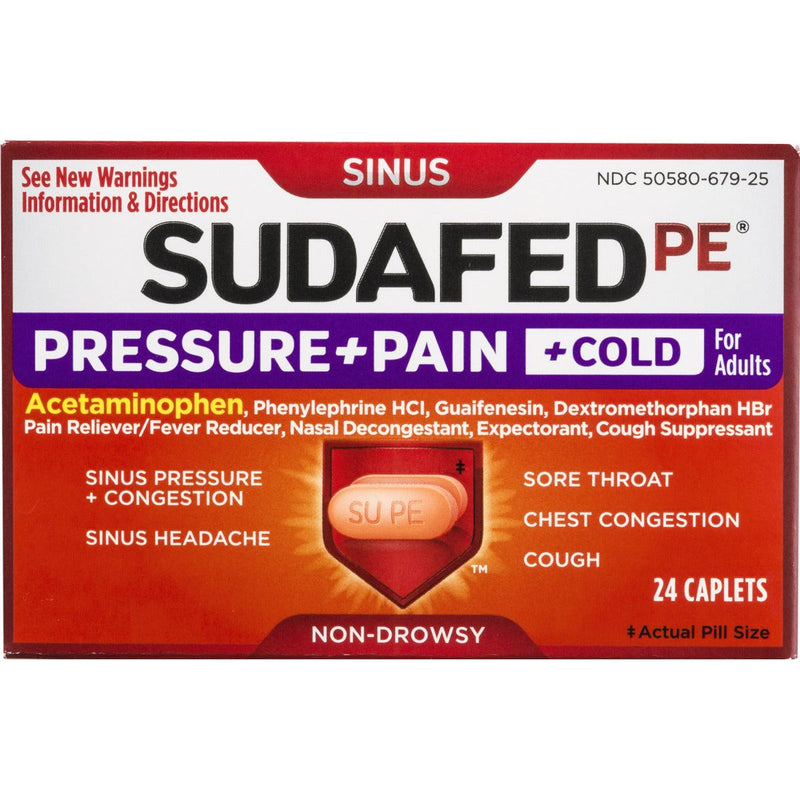 Sudafed Sudafed PE Sinus Pressure + Pain + Cold For Adults Caplets Health & Beauty