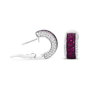 Bids.com 18K White Gold and Black Rhodium Plated 3/4 Cttw Round Diamonds and 1mm Round Red Ruby Huggie Hoop Earrings (F-G Color, VS1-VS2 Clarity) Earrings
