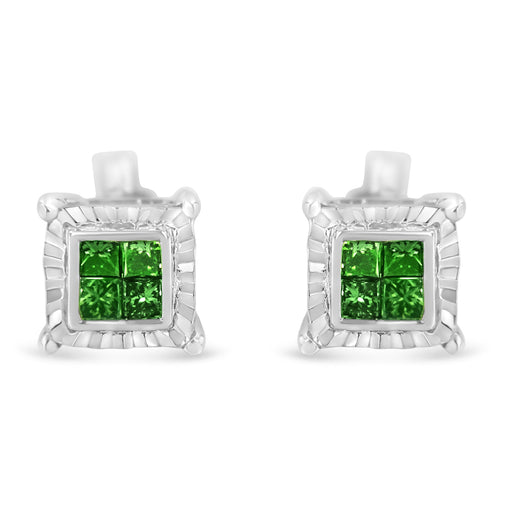 Bids.com Sterling Silver Color Treated Princess Diamond Quad Stud Earring (1/2 cttw, Green Color, I1-I2 Clarity) Earrings