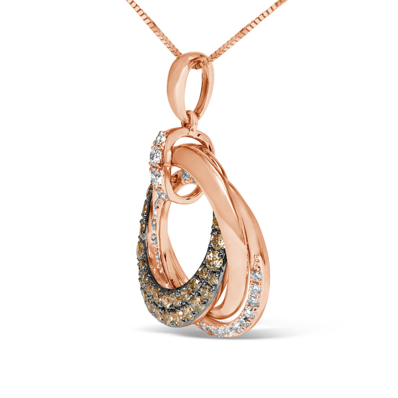 Bids.com 14K Rose Gold 3/4 Cttw Brown and White Diamond Interlocking Circle Hoop 18" Inch Pendant Necklace (G-H Color, SI2-I1 Clarity) Necklaces