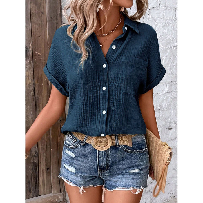 Textured Button Up Short Sleeve Shirt