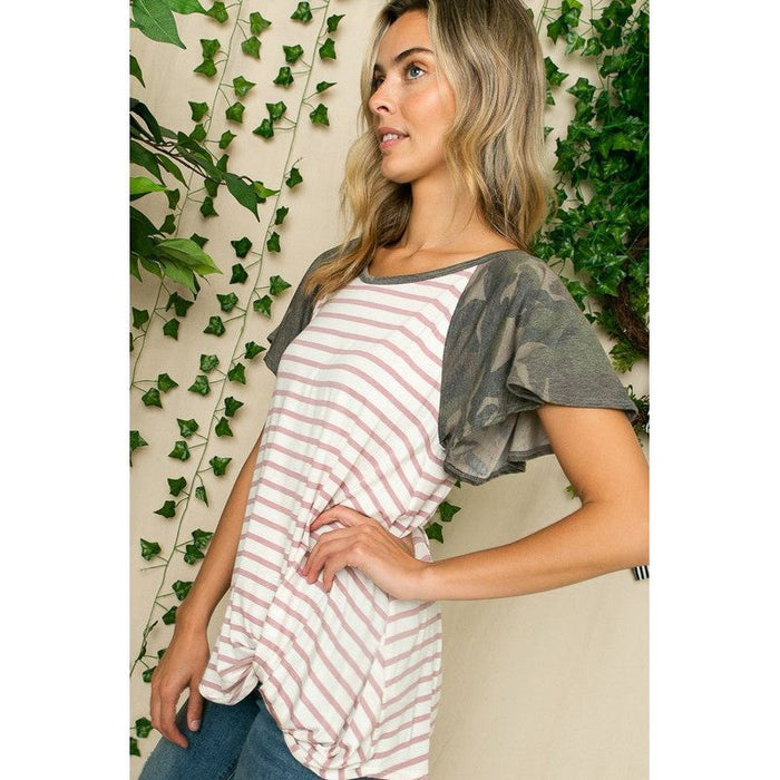 Plus Stripe Camo Twist Bottom Top