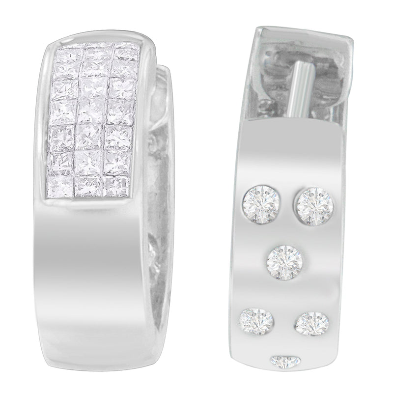 Bids.com 14K White Gold 1 1/8 cttw Princess and Round Cut Diamond Huggie Earrings (H-I, VS1-VS2) Earrings