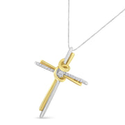 Bids.com 10K Two-Tone Yellow & White Gold Diamond-Accented Cross 18" Pendant Necklace (J-K Color, I2-I3 Clarity) Necklaces