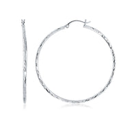 Bids.com 14k White Gold Diamond Cut Hoop Earrings (1 3/4 inch Diameter) Earrings