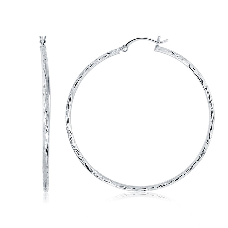 Bids.com 14k White Gold Diamond Cut Hoop Earrings (1 3/4 inch Diameter) Earrings