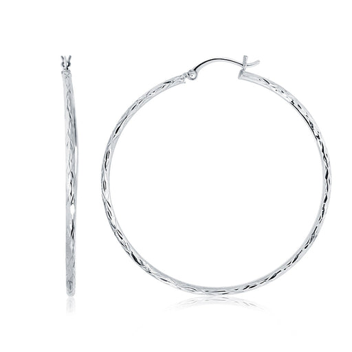 Bids.com 14k White Gold Diamond Cut Hoop Earrings (1 3/4 inch Diameter) Earrings
