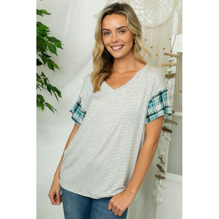 Plaid Stripe Mixed Boxy Top