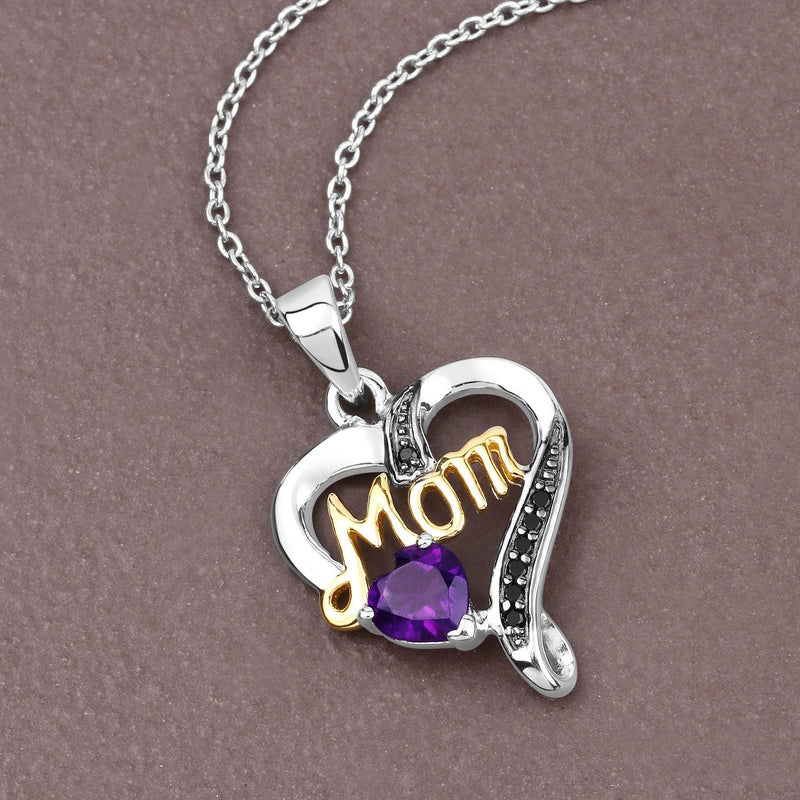 Bids.com 0.48 Carat Genuine Amethyst and Black Spinel .925 Sterling Silver Pendant Pendants