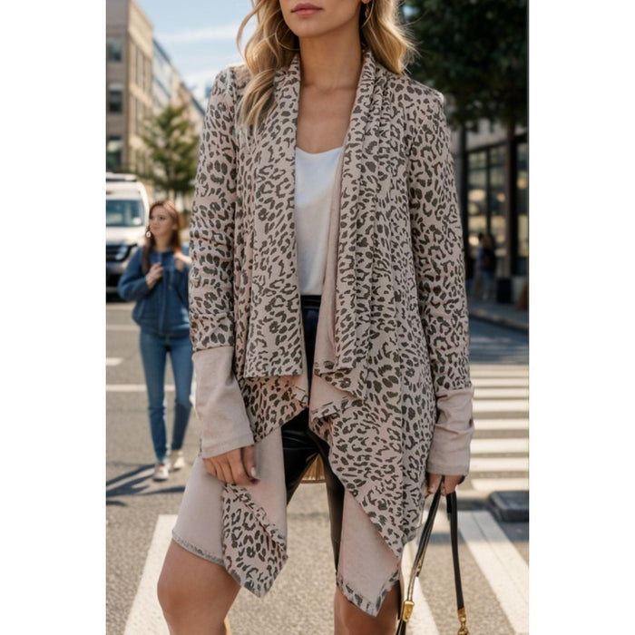 Leopard Open Front Long Sleeve Cover-Up