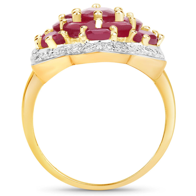 Bids.com 14K Yellow Gold Plated 4.18 Carat Genuine Glass Filled Ruby .925 Sterling Silver Ring Rings