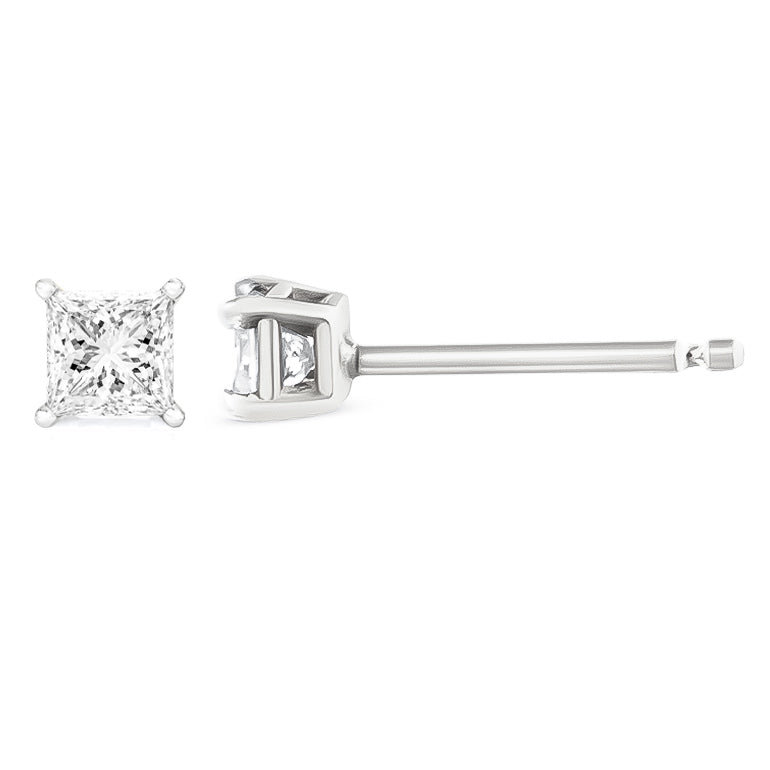 Bids.com 14K White Gold 1.00 Cttw Princess-Cut Square Near Colorless Diamond Classic 4-Prong Solitaire Stud Earrings (G-H Color, SI1-SI2 Clarity) Earrings