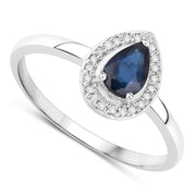 Bids.com 0.48 Carat Genuine Blue Sapphire and White Diamond 14K White Gold Ring Rings