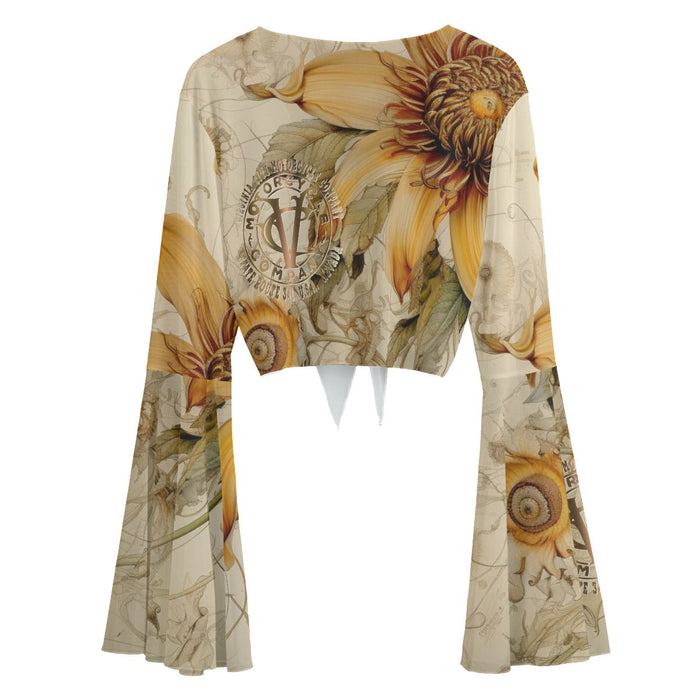 VCMCo. Sunflower Mesh Tie Up Crop Cover up with Bell Sleeve