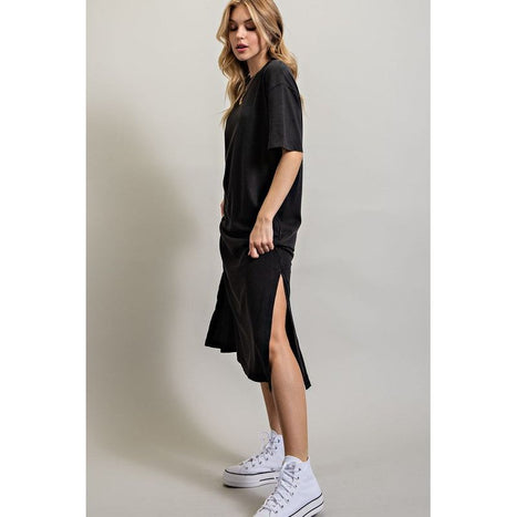 VENTED HEAVY COTTON WASHED DRESS