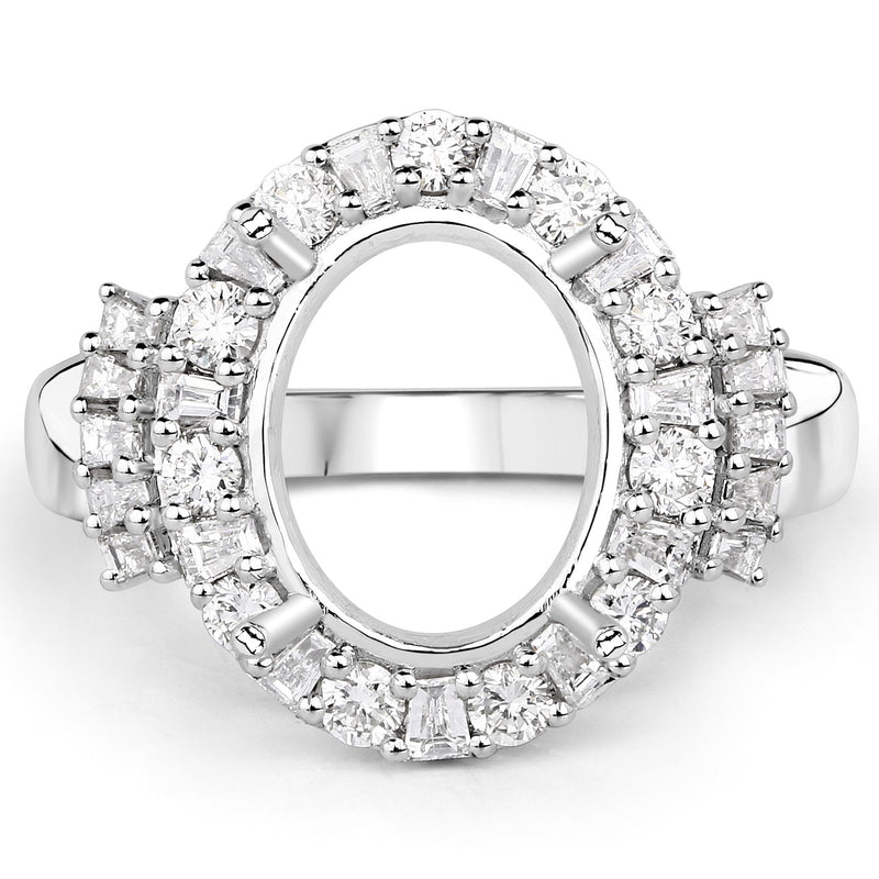 Bids.com 0.83 Carat Genuine White Diamond 14K White Gold Semi Mount Ring - holds 11x9mm Oval Gemstone Rings
