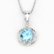 Bids.com 2.32 Carat Genuine Swiss Blue Topaz and White Diamond 14K Yellow Gold with .925 Sterling Silver Pendant Pendants