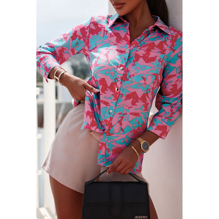 Printed Button Up Long Sleeve Shirt