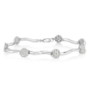 Bids.com .925 Sterling Silver 1.0 cttw Miracle-Set Diamond 7 Stone Floral Cluster Link Bracelet (I-J Color, I3 Clarity) -7" Bracelets
