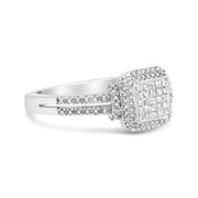 Bids.com .925 Sterling Silver 1/4 Cttw Princess-cut Diamond Composite Ring with Beaded Halo (H-I Color, SI1-SI2 Clarity) - Size 7 Rings