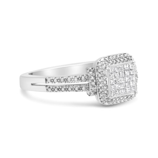 Bids.com .925 Sterling Silver 1/4 Cttw Princess-cut Diamond Composite Ring with Beaded Halo (H-I Color, SI1-SI2 Clarity) - Size 7 Rings