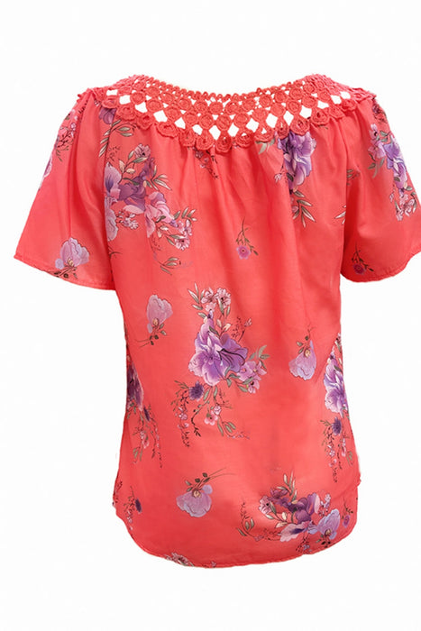 Printed Tie Neck Short Sleeve Blouse