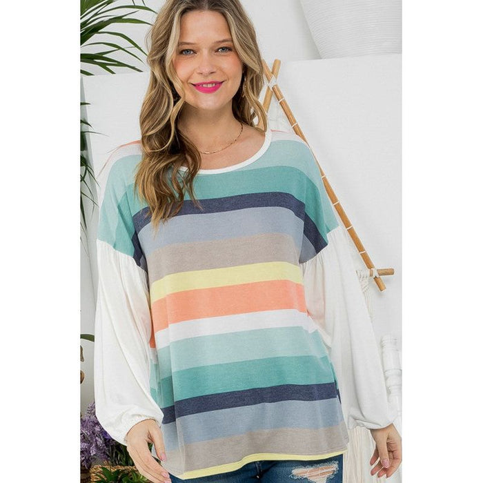 Plus Multi Stripe Mixed Boxy Top