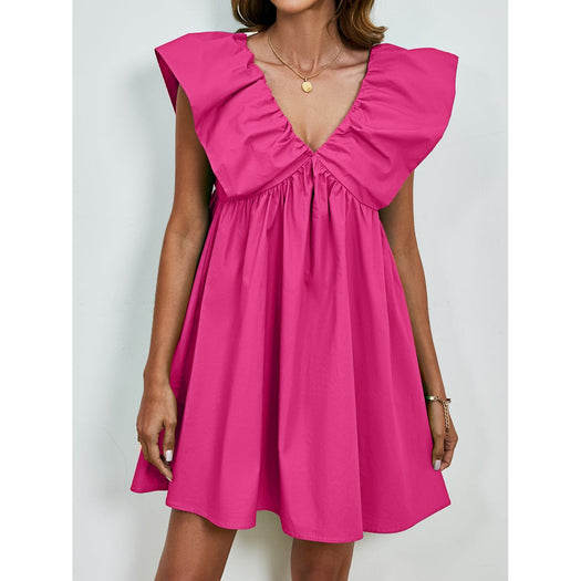 V-Neck Cap Sleeve Mini Dress