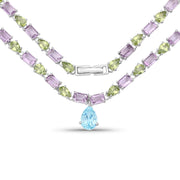 Bids.com 32.50 Carat Genuine Multi Stones .925 Sterling Silver Necklace Necklaces White Smoke