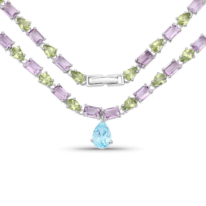 Bids.com 32.50 Carat Genuine Multi Stones .925 Sterling Silver Necklace Necklaces White Smoke