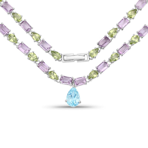 Bids.com 32.50 Carat Genuine Multi Stones .925 Sterling Silver Necklace Necklaces White Smoke