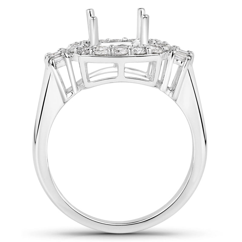 Bids.com 0.73 Carat Genuine White Diamond 14K White Gold Semi Mount Ring - holds 8x8mm Cushion Gemstone Rings